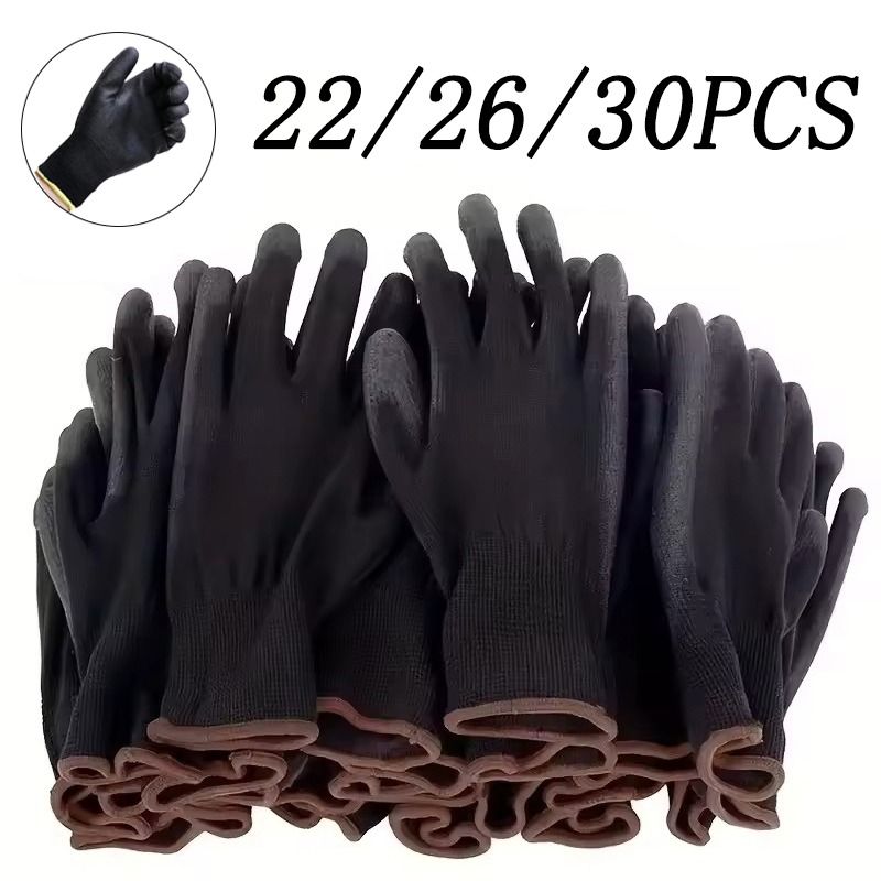 Woodworking Gloves - 22/26/30PCS PU-coatinghandschoenen Houtbewerking Antislip Zwarte PU-handschoenen