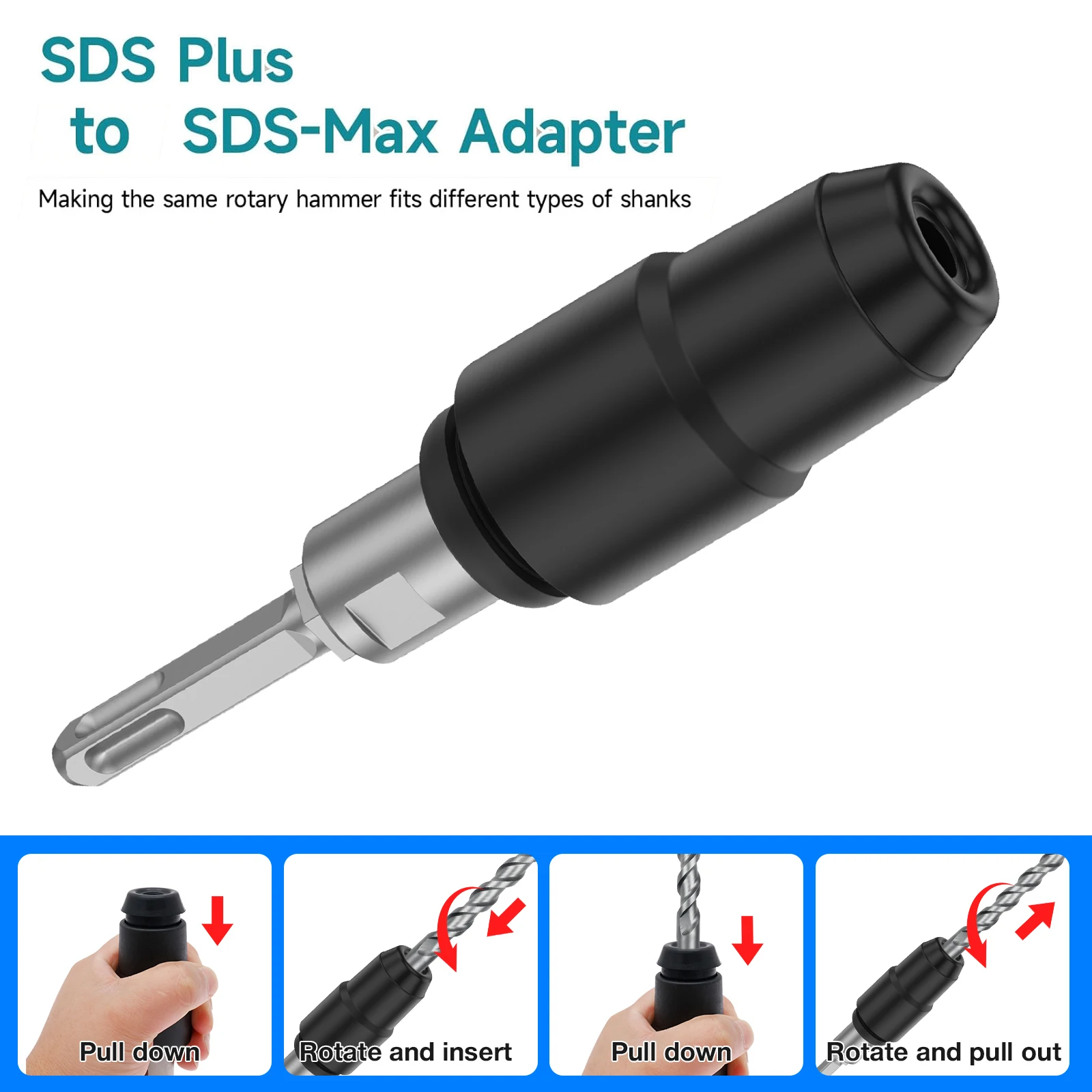 Woodworking Hammer - SDS-Plus naar SDS-Max-adapter voor boorhamers Koolstofstaal