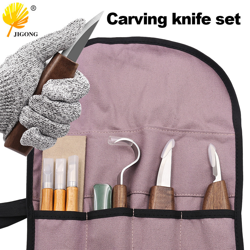 Woodworking Gloves - Multi-specificatie houtbewerking graveerset, walnoot graveermes, kromzwaard,
